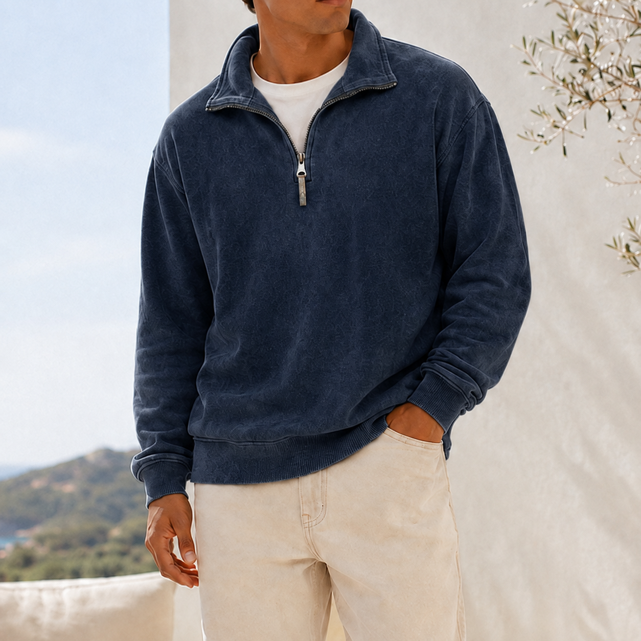 Mivanity Men's Vintage Washed Lightweight Quarter-Zip Pullover