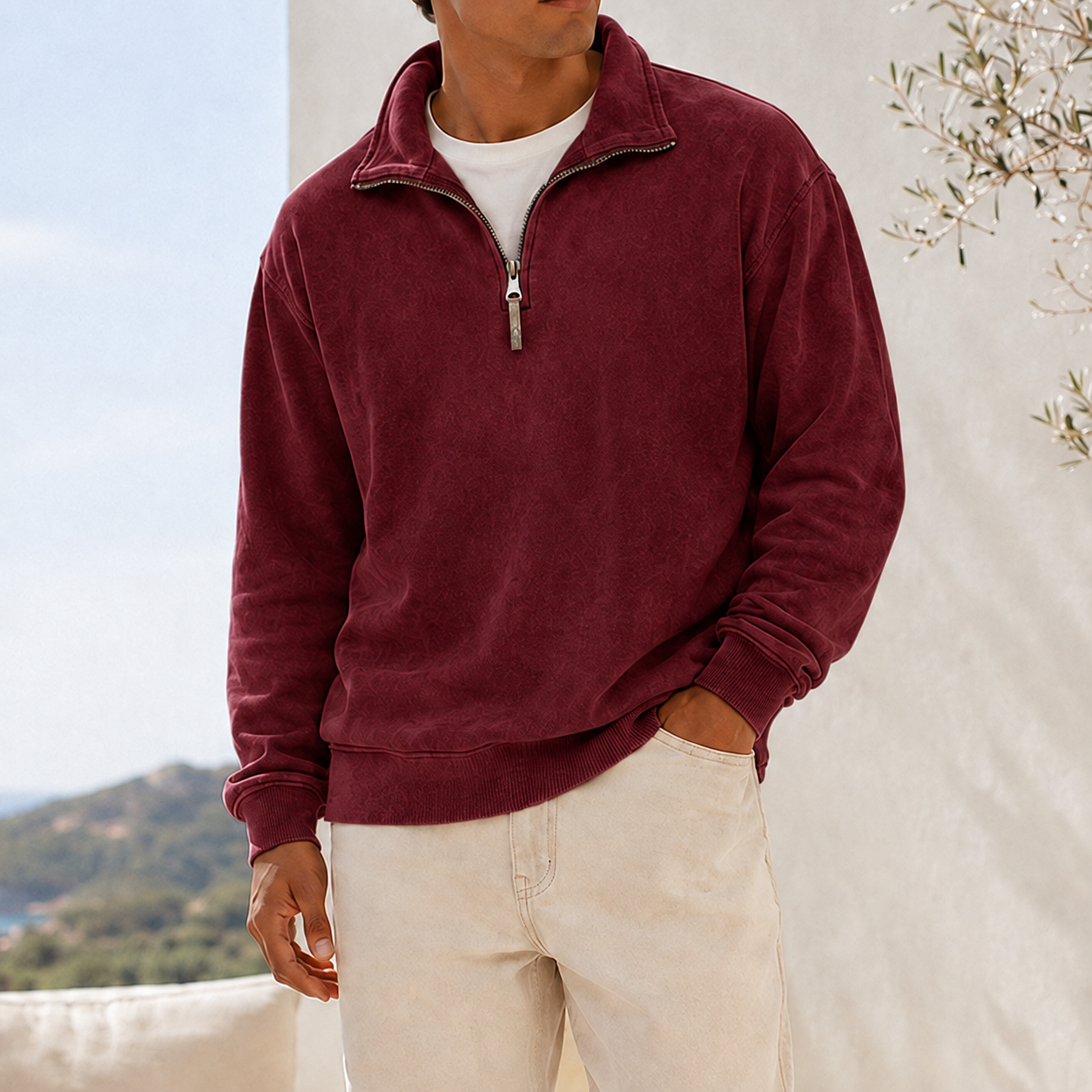 Mivanity Men's Vintage Washed Lightweight Quarter-Zip Pullover