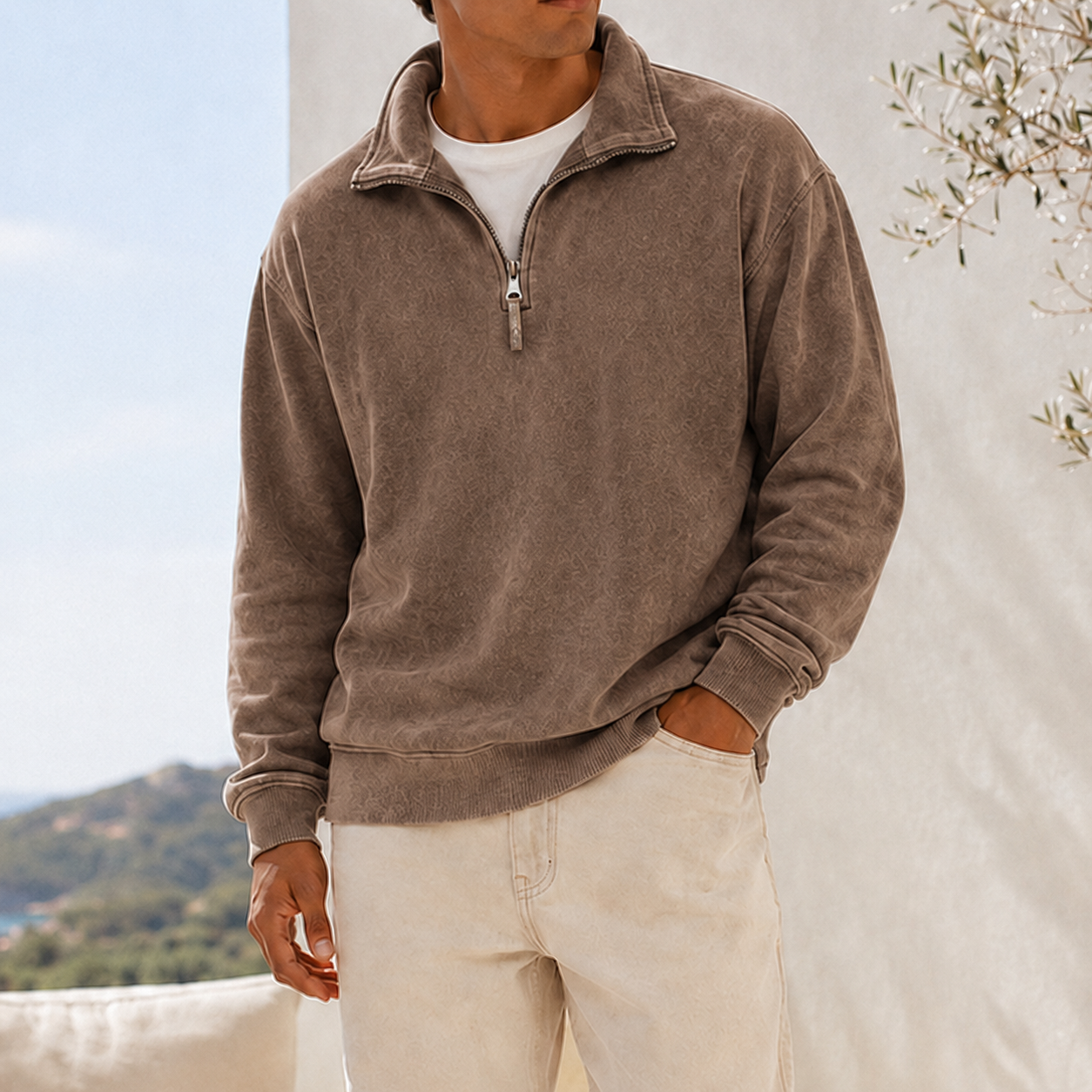 Mivanity Men's Vintage Washed Lightweight Quarter-Zip Pullover