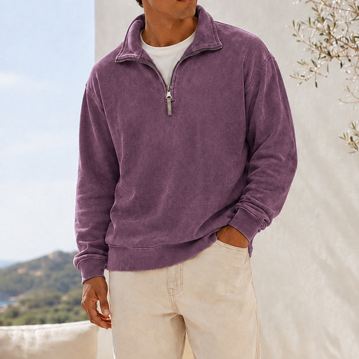 Mivanity Men's Vintage Washed Lightweight Quarter-Zip Pullover