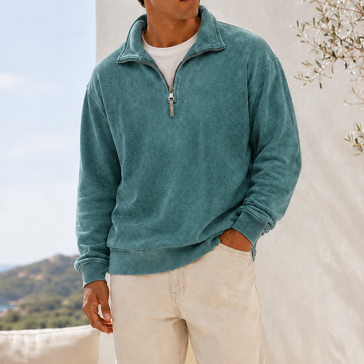 Mivanity Men's Vintage Washed Lightweight Quarter-Zip Pullover