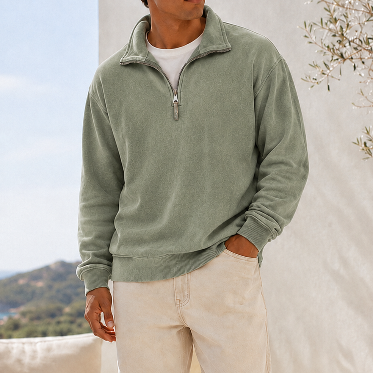 Mivanity Men's Vintage Washed Lightweight Quarter-Zip Pullover