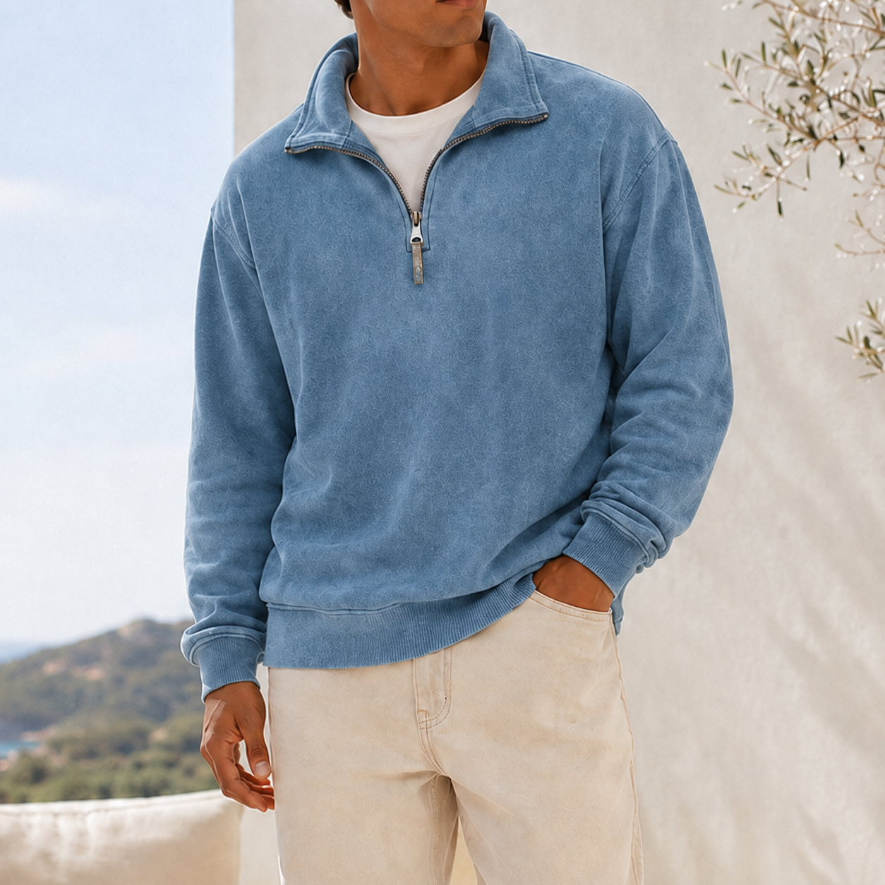Mivanity Men's Vintage Washed Lightweight Quarter-Zip Pullover
