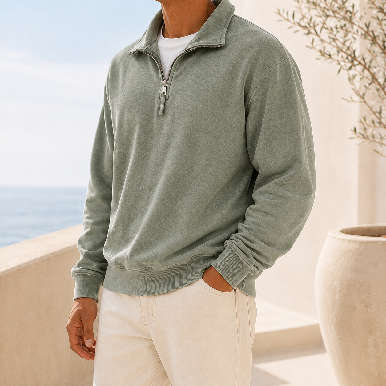 Mivanity Men's Vintage Washed Lightweight Quarter-Zip Pullover
