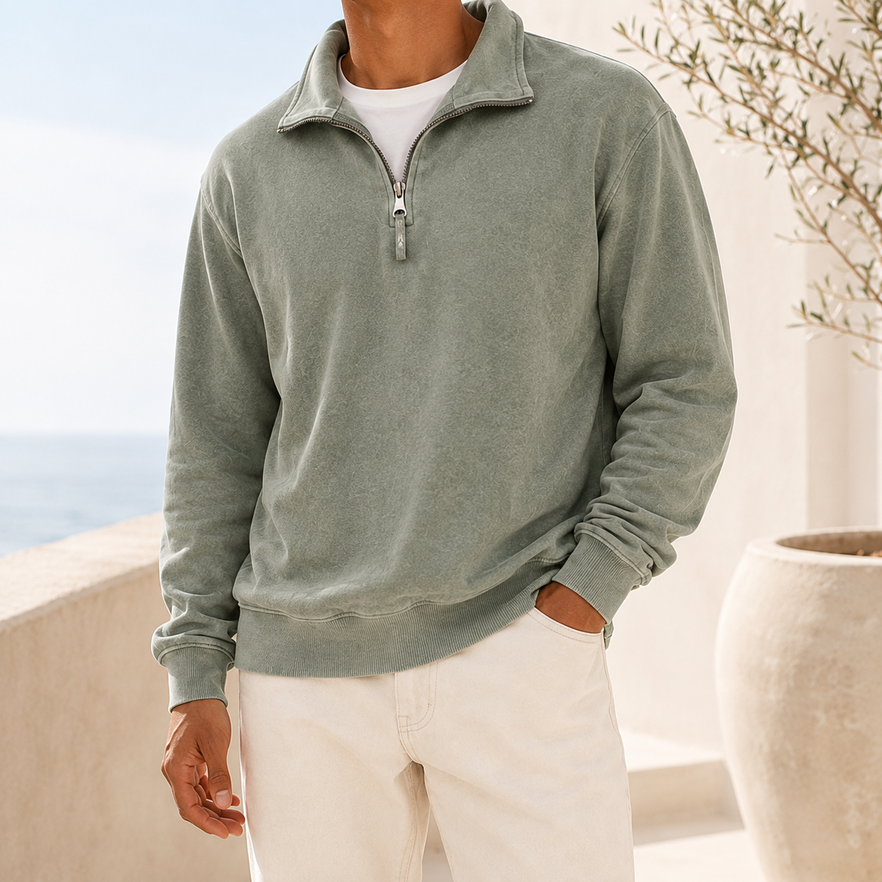 Mivanity Men's Vintage Washed Lightweight Quarter-Zip Pullover