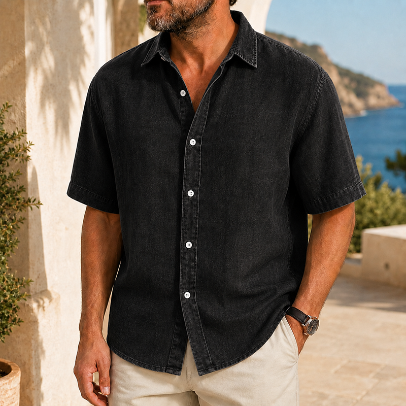 Mivanity Men’s Vintage Washed Short Sleeve Button-Up Shirt
