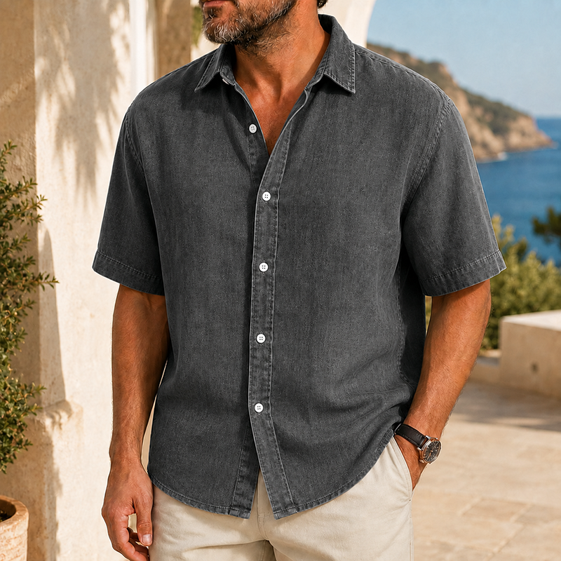 Mivanity Men’s Vintage Washed Short Sleeve Button-Up Shirt