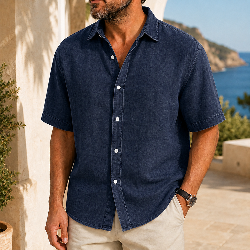 Mivanity Men’s Vintage Washed Short Sleeve Button-Up Shirt