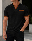 Mivanity Men's Waffle Knit Patchwork V-Neck Short-Sleeve T-Shirts