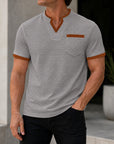 Mivanity Men's Waffle Knit Patchwork V-Neck Short-Sleeve T-Shirts