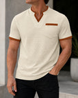 Mivanity Men's Waffle Knit Patchwork V-Neck Short-Sleeve T-Shirts