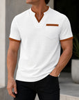 Mivanity Men's Waffle Knit Patchwork V-Neck Short-Sleeve T-Shirts