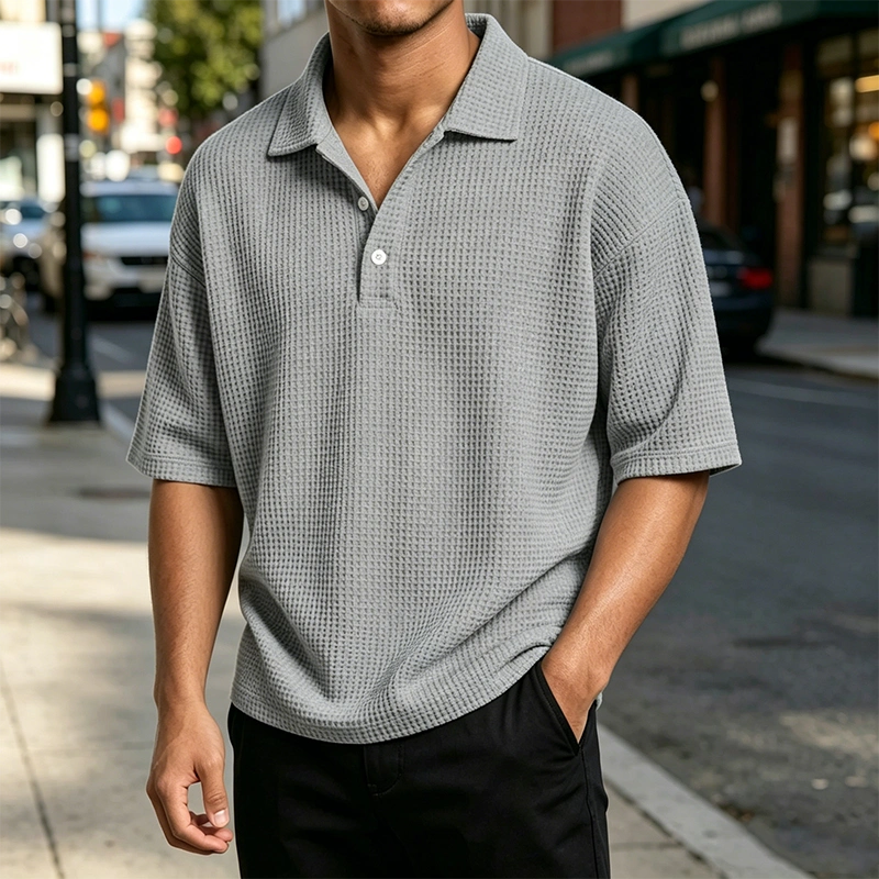 Mivanity Men's Waffle Knit Polo Shirts