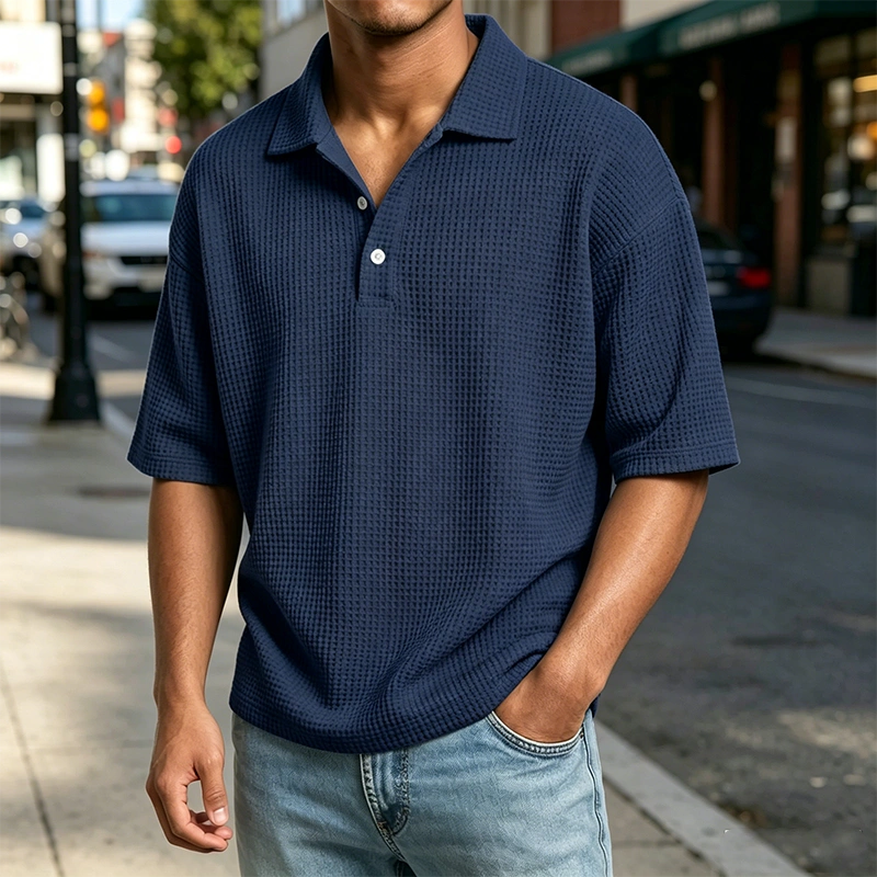 Mivanity Men's Waffle Knit Polo Shirts