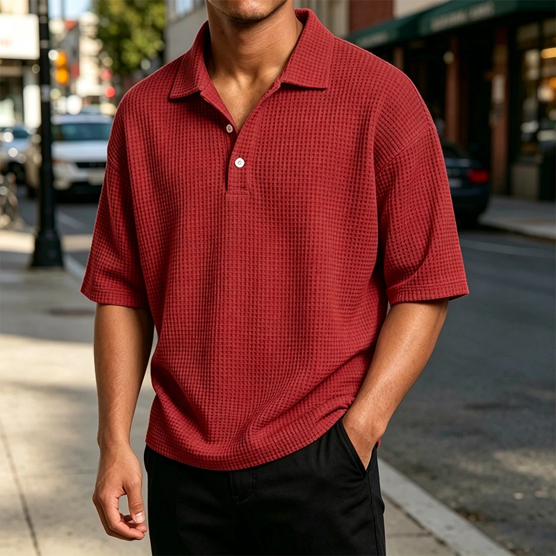 Mivanity Men's Waffle Knit Polo Shirts