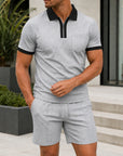 Mivanity Men's Waffle Knit Polo Shorts 2-Piece Summer Sets
