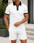 Mivanity Men's Waffle Knit Polo Shorts 2-Piece Summer Sets