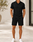 Mivanity Men's Waffle Knit Short-Sleeve T-Shirt Shorts 2-Piece Sets