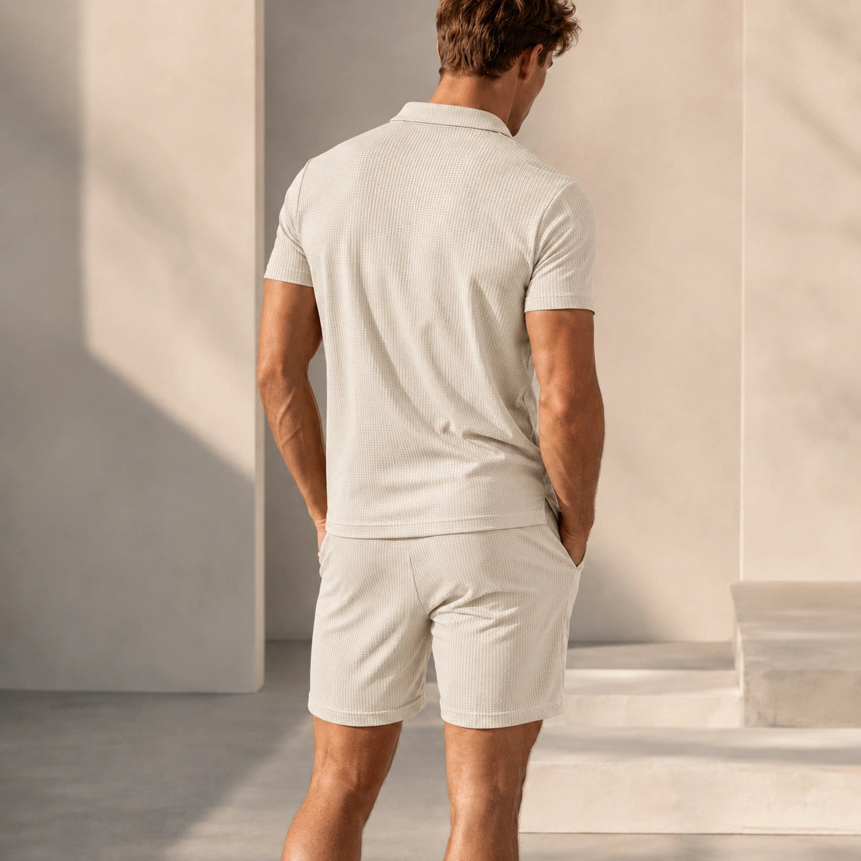Mivanity Men's Waffle Knit Short-Sleeve T-Shirt Shorts 2-Piece Sets