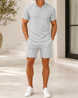 Mivanity Men's Waffle Knit Short-Sleeve T-Shirt Shorts 2-Piece Sets