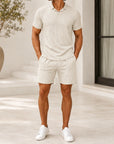 Mivanity Men's Waffle Knit Short-Sleeve T-Shirt Shorts 2-Piece Sets