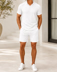 Mivanity Men's Waffle Knit Short-Sleeve T-Shirt Shorts 2-Piece Sets