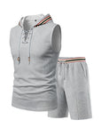 Mivanity Men's Waffle Knit Sleeveless Hooded Top Mid-Length Shorts 2-Piece Summer Sets