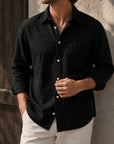 Mivanity Men's Waffle Lapel Casual Comfort Long Sleeve Shirts