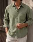 Mivanity Men's Waffle Lapel Casual Comfort Long Sleeve Shirts