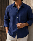 Mivanity Men's Waffle Lapel Casual Comfort Long Sleeve Shirts