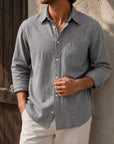 Mivanity Men's Waffle Lapel Casual Comfort Long Sleeve Shirts