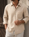 Mivanity Men's Waffle Lapel Casual Comfort Long Sleeve Shirts