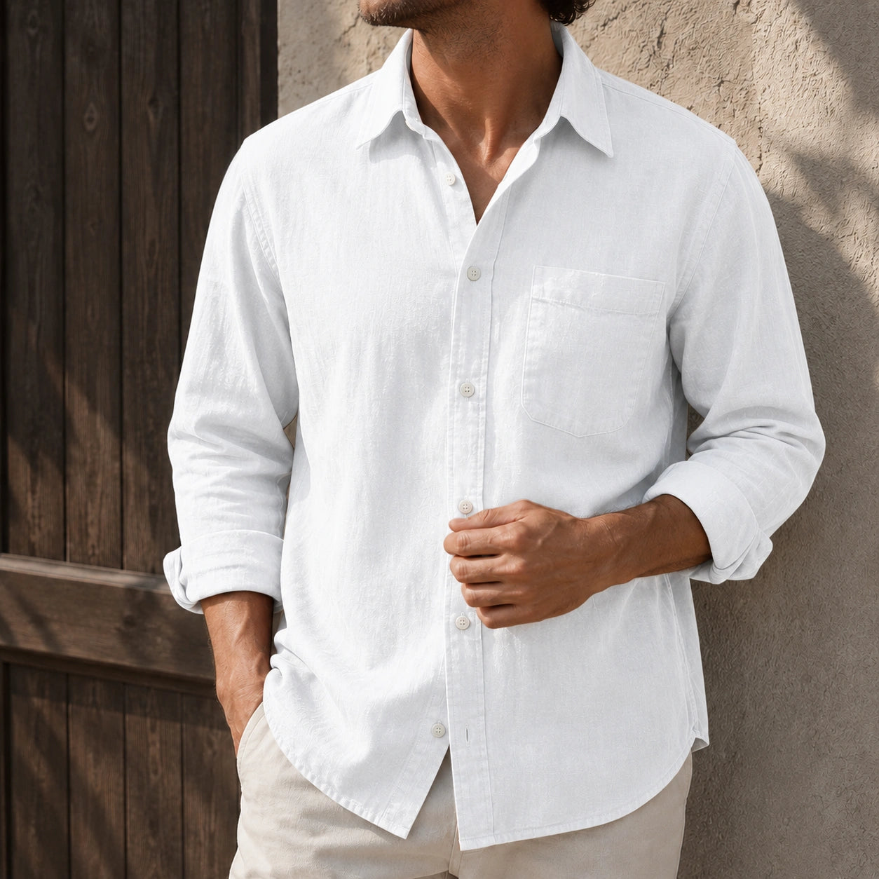 Mivanity Men's Waffle Lapel Casual Comfort Long Sleeve Shirts