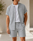 Mivanity Men's Waffle Texture Short Sleeve T-Shirt and Shorts Sets