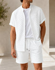 Mivanity Men's Waffle Texture Short Sleeve T-Shirt and Shorts Sets