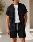 Mivanity Men's Waffle Texture Short Sleeve T-Shirt and Shorts Sets
