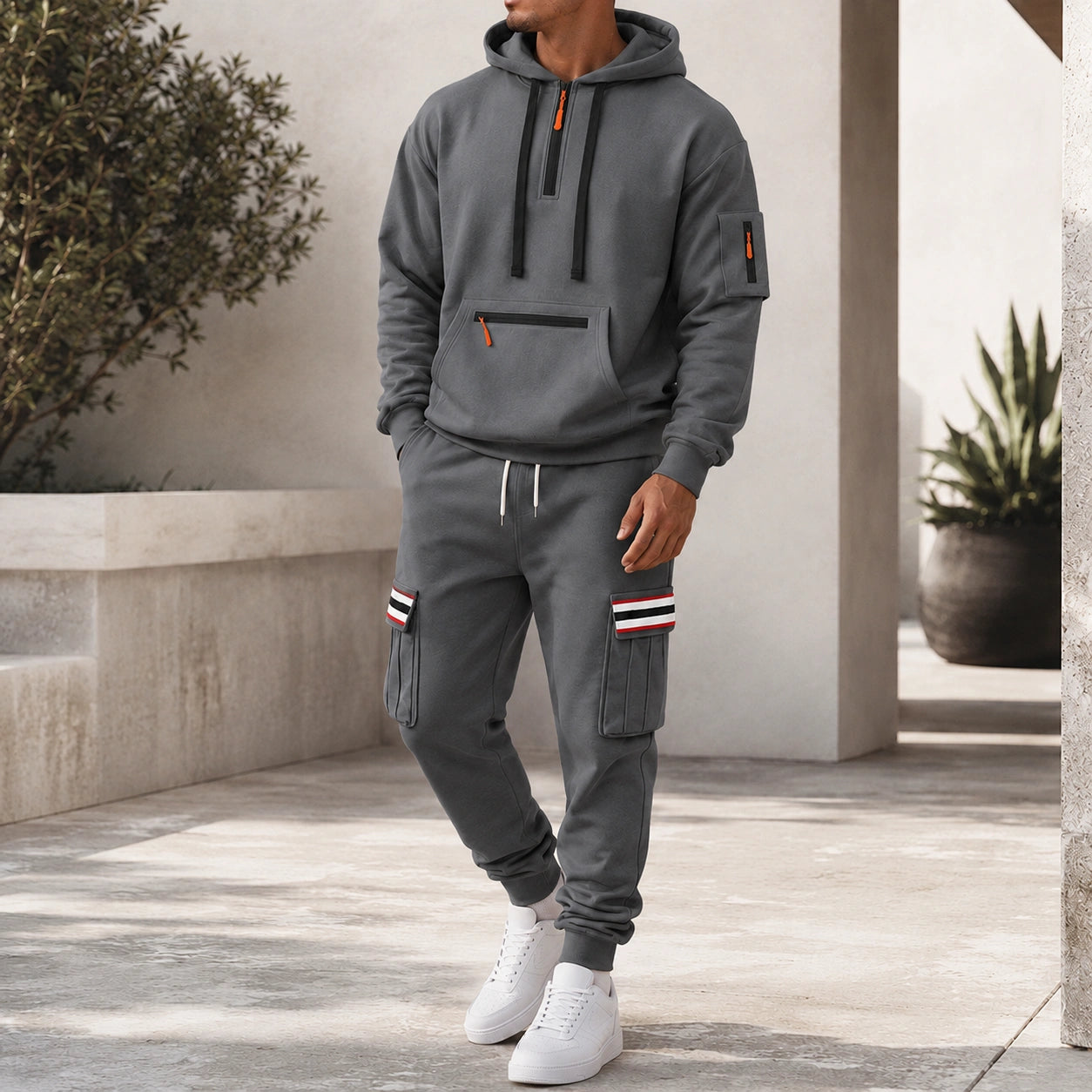 Mivanity Men's Warm Fleece-Lined Hooded Jacket Pants Sets