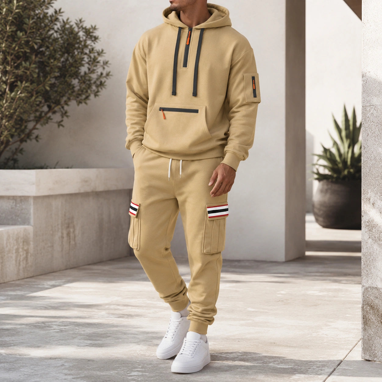 Mivanity Men's Warm Fleece-Lined Hooded Jacket Pants Sets