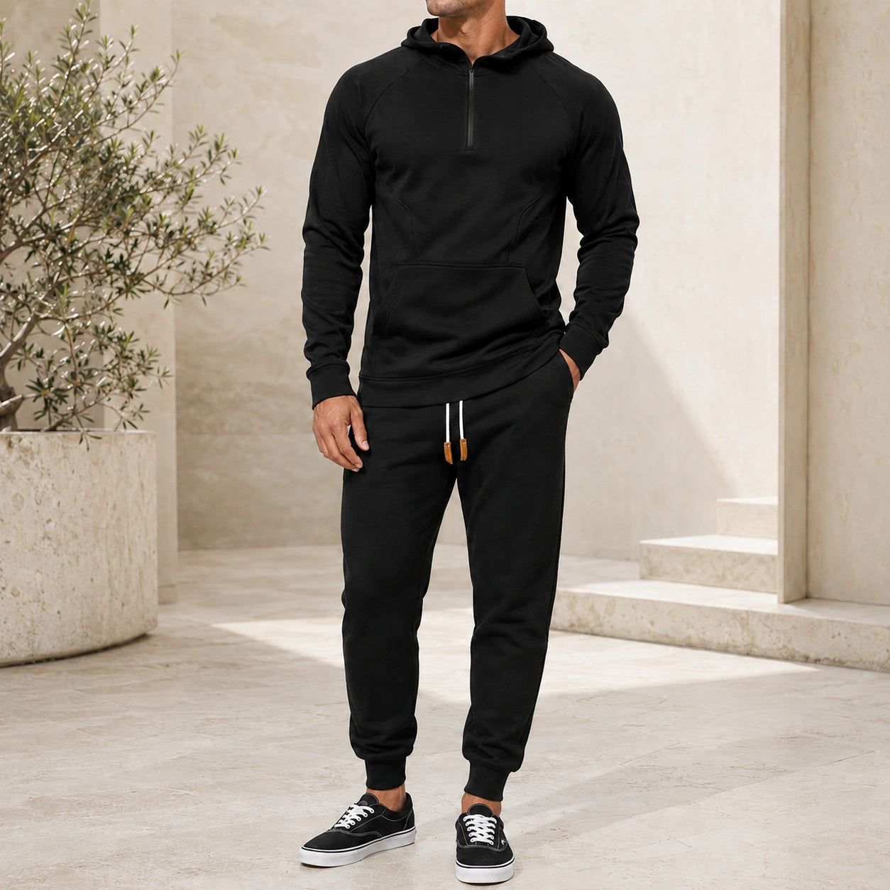 Mivanity Men's Warm Fleece-Lined Hooded Jacket Pants Sets