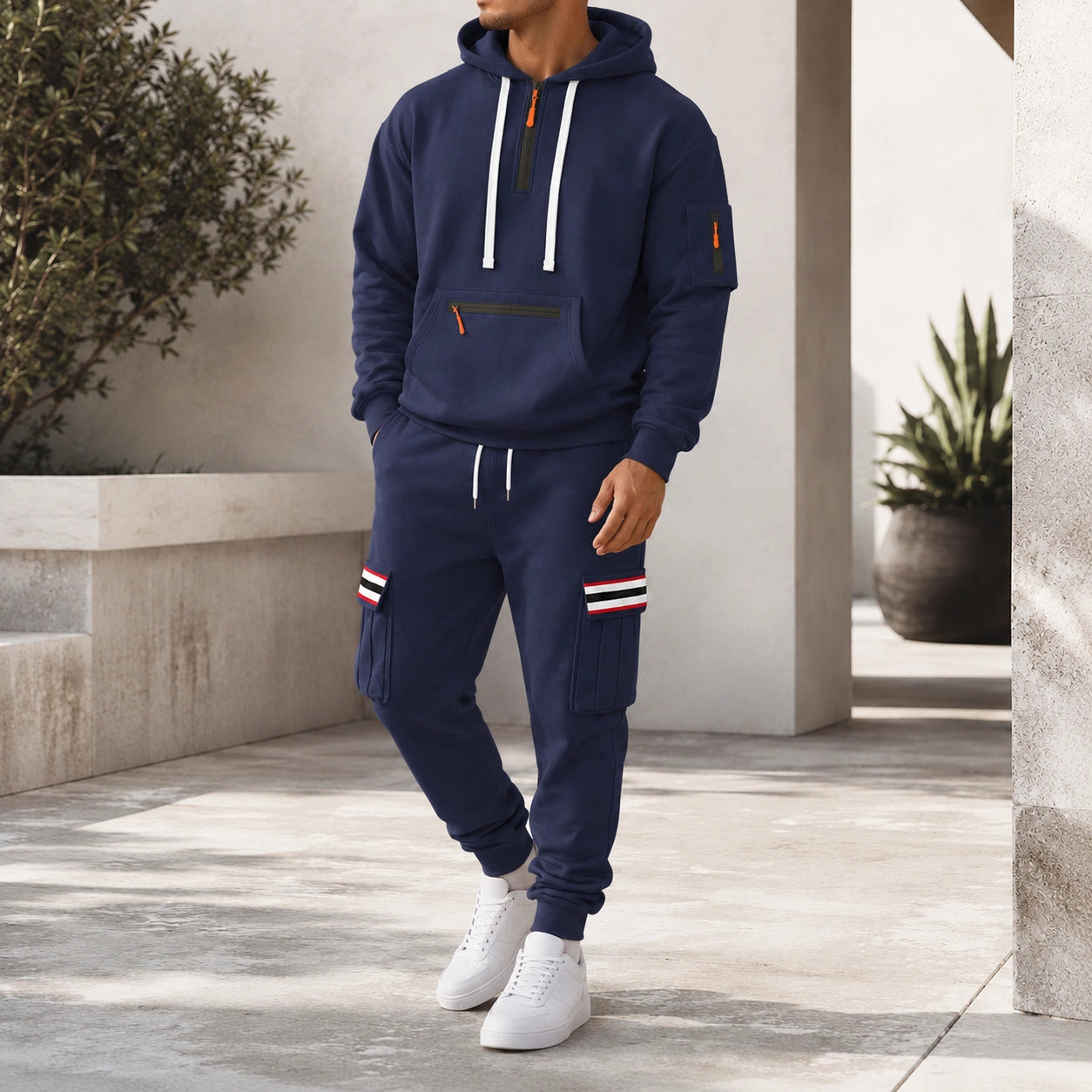 Mivanity Men's Warm Fleece-Lined Hooded Jacket Pants Sets