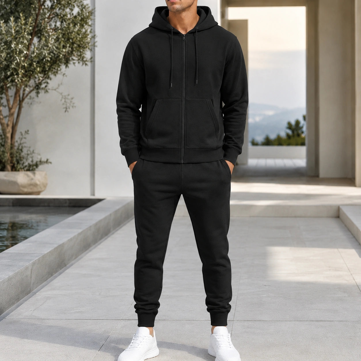 Mivanity Men's Warm Fleece-Lined Hooded Jacket Pants Sets