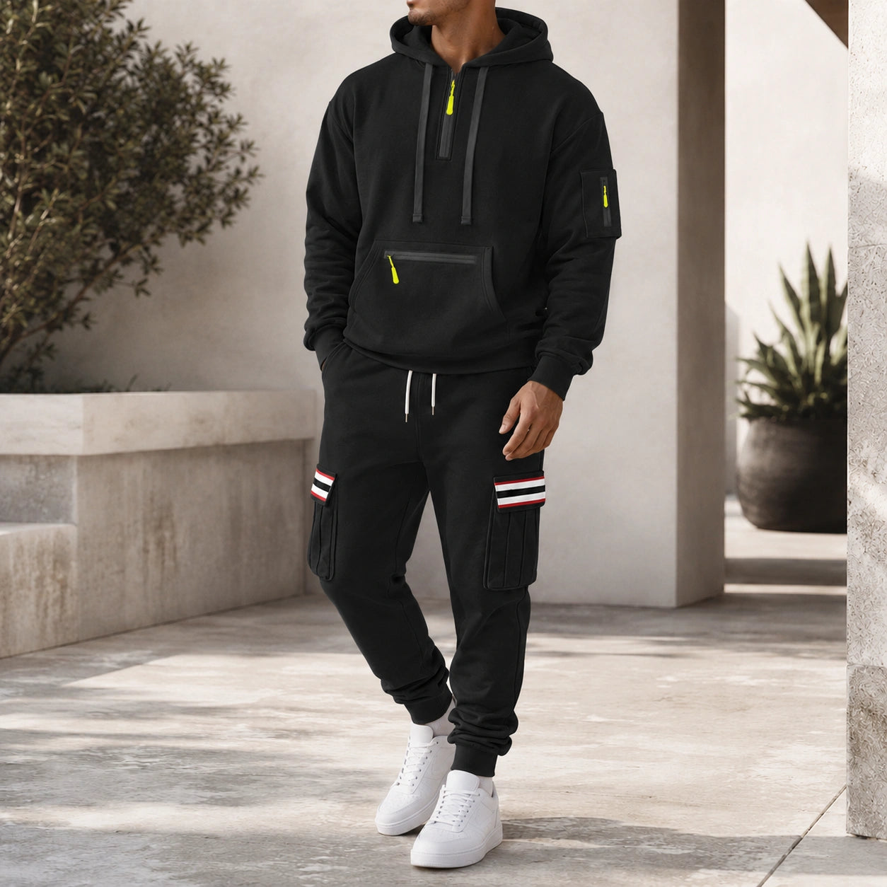 Mivanity Men's Warm Fleece-Lined Hooded Jacket Pants Sets