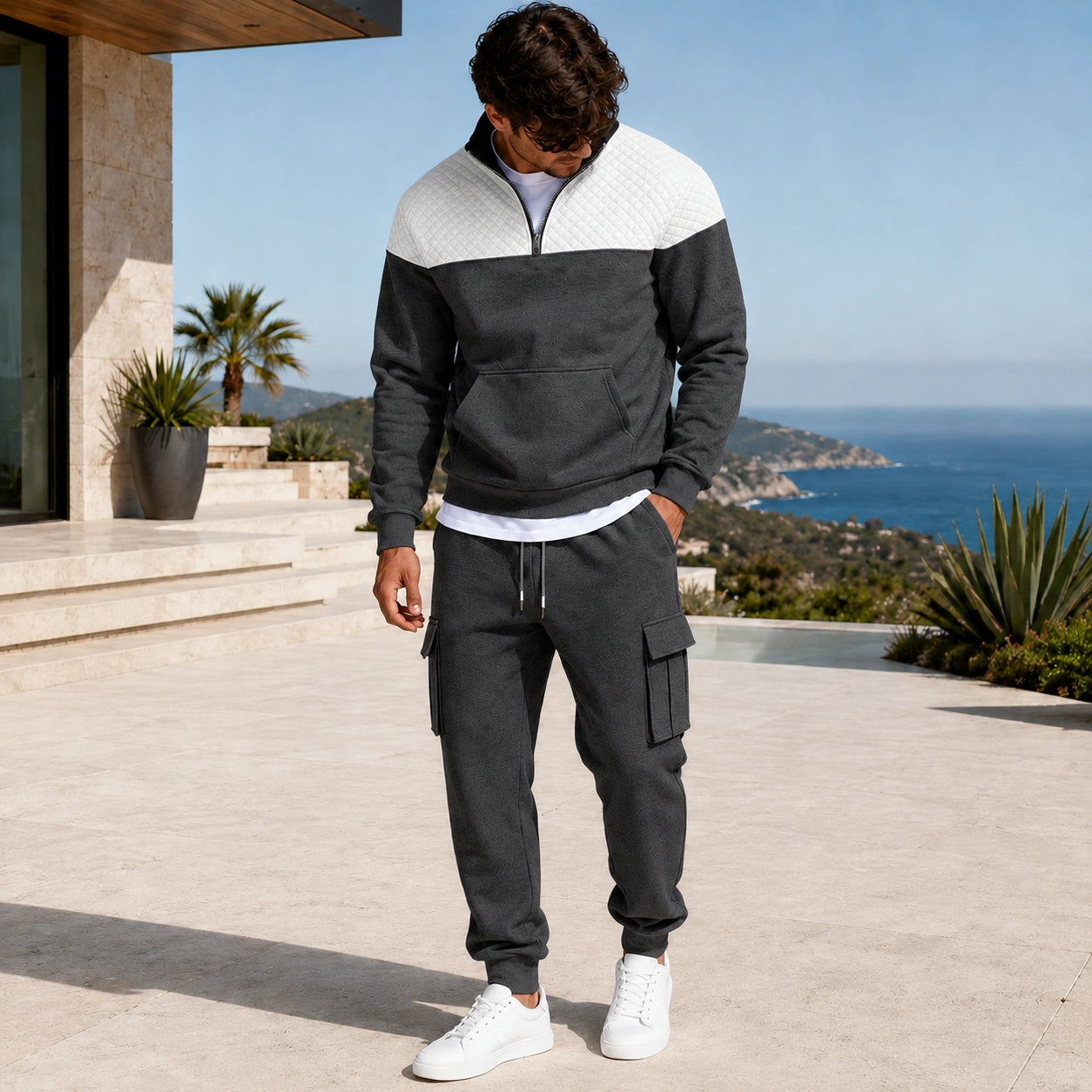 Mivanity Men's Warm Fleece-Lined Sweatshirt Pants Sets