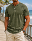 Mivanity Men’s Washed Cotton Henley T-Shirt