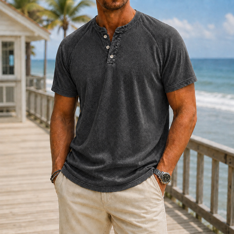 Mivanity Men’s Washed Cotton Henley T-Shirt