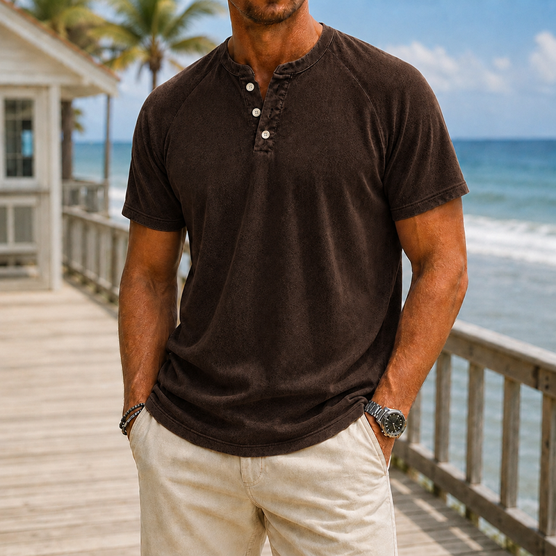 Mivanity Men’s Washed Cotton Henley T-Shirt