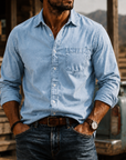 Mivanity Men's Washed Cotton Long Sleeve Shirt