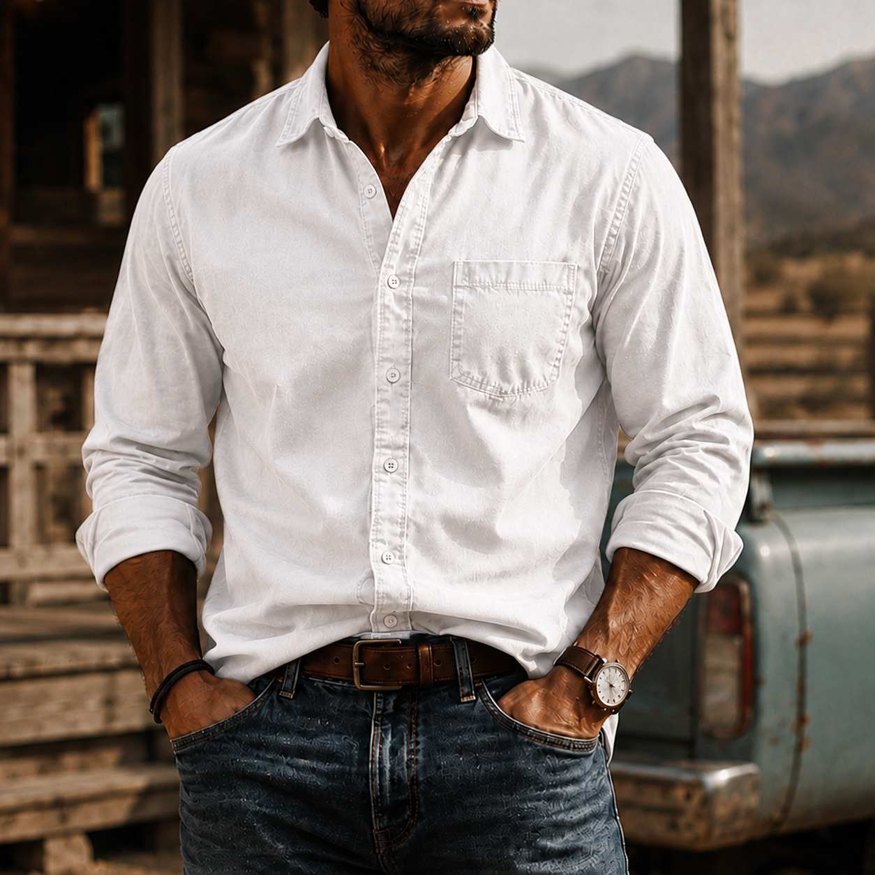 Mivanity Men's Washed Cotton Long Sleeve Shirt