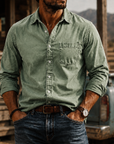 Mivanity Men's Washed Cotton Long Sleeve Shirt
