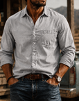 Mivanity Men's Washed Cotton Long Sleeve Shirt